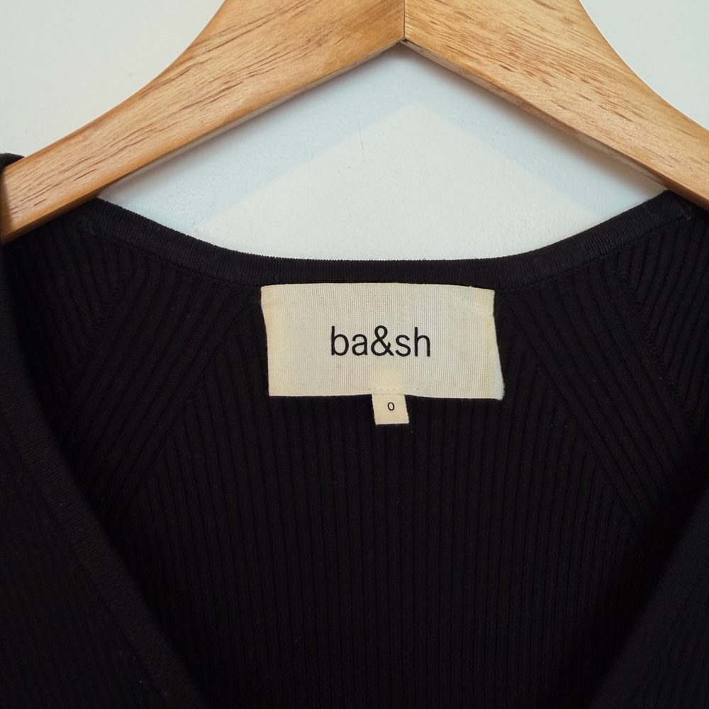 ba&sh Black Ribbed V-Neck Button-Front Cardigan - Picture 3 of 3